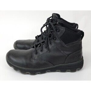 Skechers Mens Boots Size 7.5 Relaxed Fit Black Leather Lace-Up Shoes